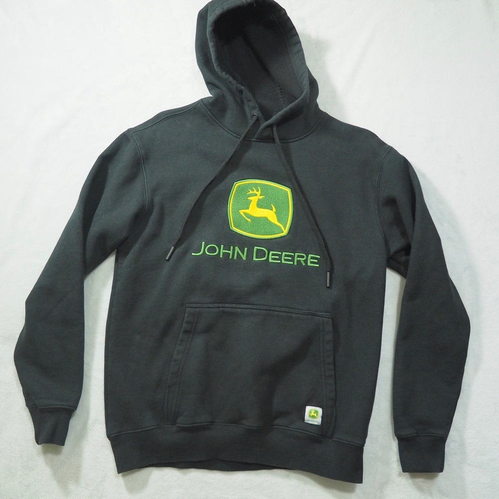 John Deere Sz S Black Hoodie with Green and Yellow Logo Cotton Blend